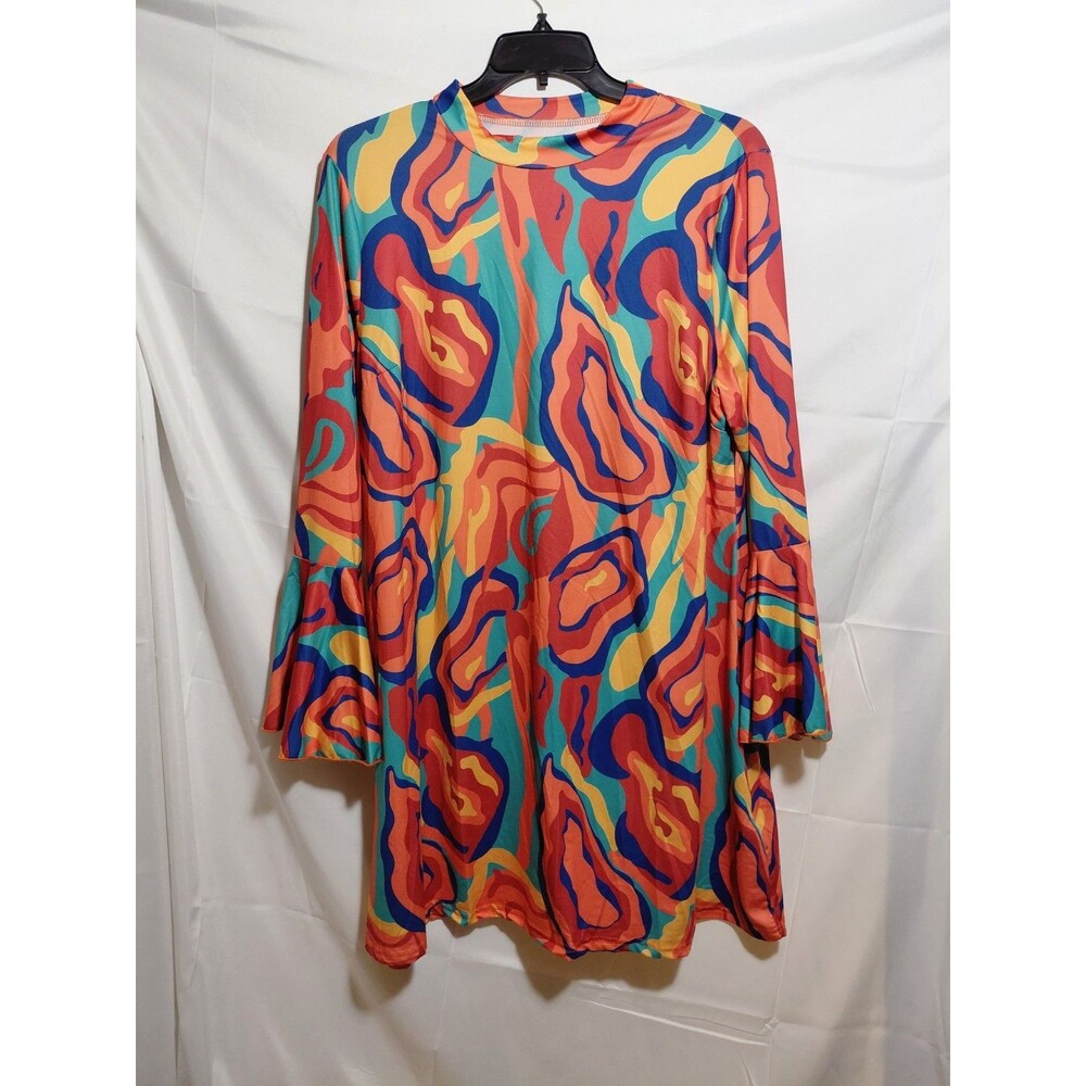 SHEIN 70's Throw Back Dress Women's Size 4XL Sunset Colors Abstract